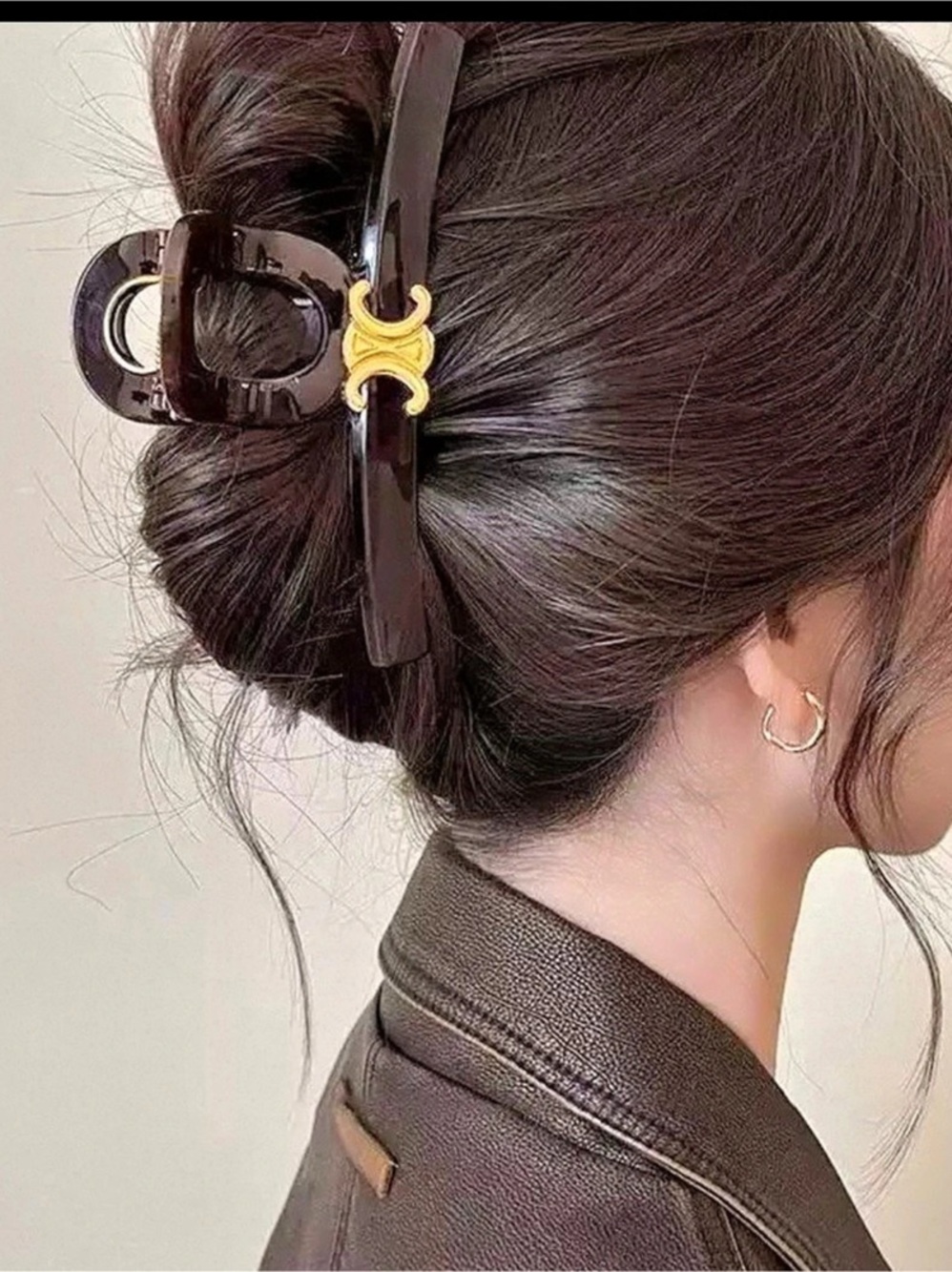 Large Hair Claw in Acetate Brown & Gold